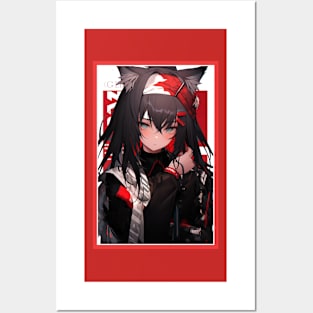 Aesthetic Anime Girl Red White Black | Quality Aesthetic Anime Design | Chibi Manga Anime Art Posters and Art